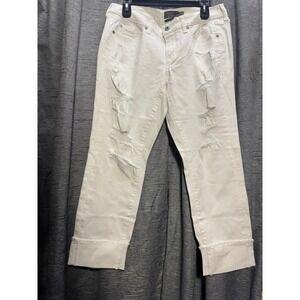 Torrid White Denim Crop Jeans Distressed Cuffed Hem Plus Size 10‎